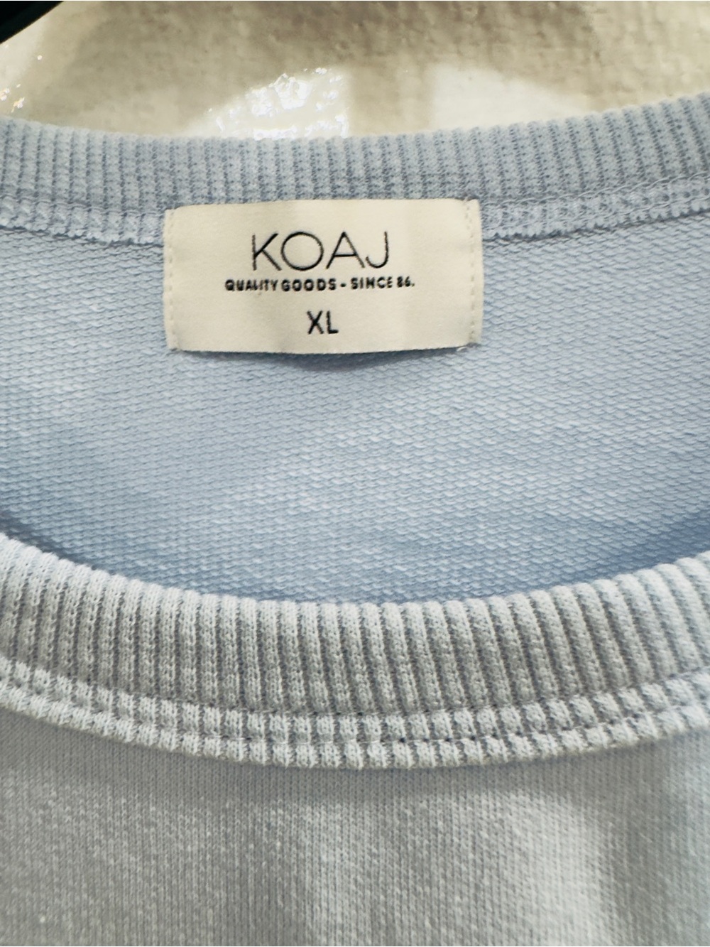 KOAJ Light Blue Crewneck Sweatshirt Embroidered Graphic Pullover XL Casual Cozy - Picture 6 of 9